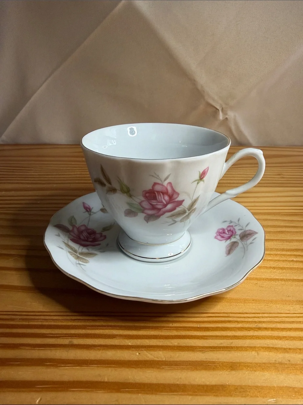 Vintage Pink Rose Porcelain Teacup & Saucer Set Made in China Grannycore 70s